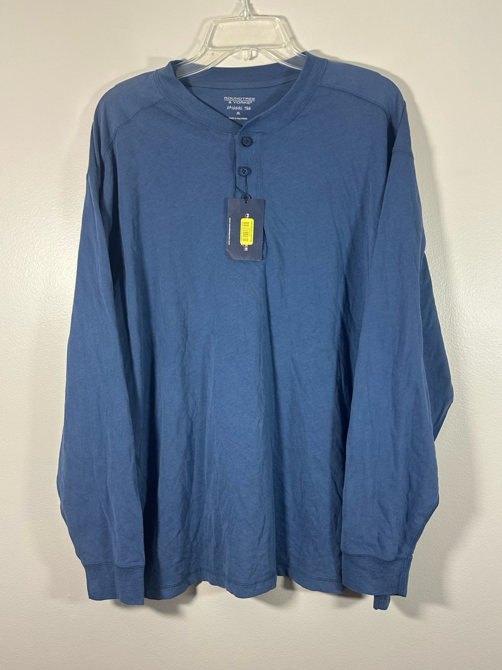 Roundtree & Yorke Original Tee Sz XL Men’s Blue Henley Long Sleeve 100% Cotton